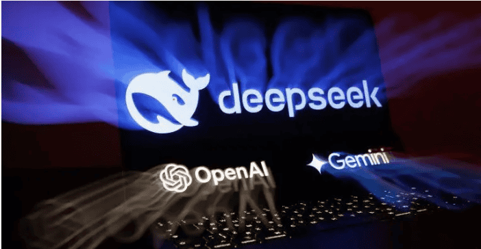 Deepseek logo con OpenAI y Gemini en fondo tecnológico, resaltando innovación en inteligencia artificial y aprendizaje profundo. Imagen relacionada con avances tecnológicos y AI en Loreto Noticias.