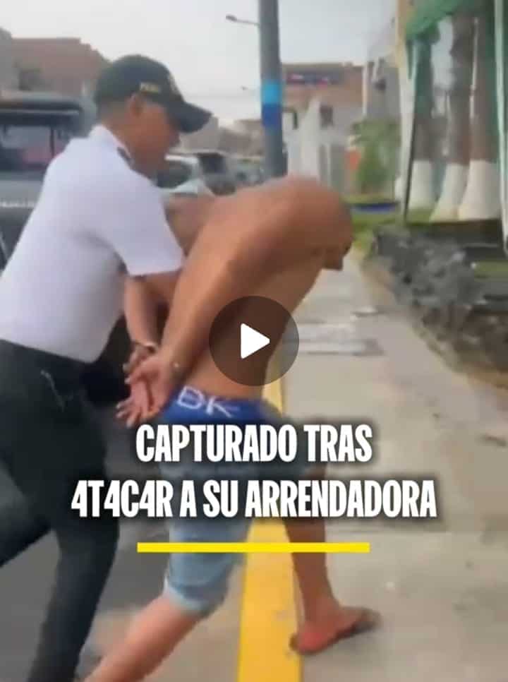 Captura la escena de un policía arrestando a un hombre que escapó de su arrendadora en la calle de Loreto, Perú, en un video viral.