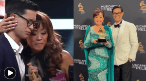 Emotivos momentos de premiación en los Latin Grammys con artistas celebrando en el escenario.