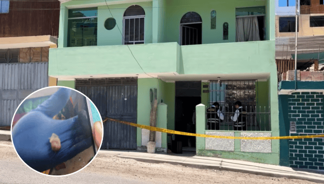 Agente policial inspeccionando sitio del crimen en Loreto, Perú para investigar investigación de asesinato.