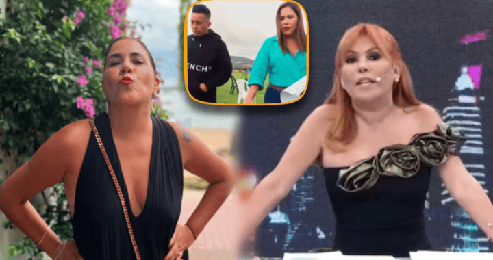 Besucona mujer enojada en exteriores, dos personajes en un programa de televisión en Loreto Noticias, noticias y entrevistas locales.