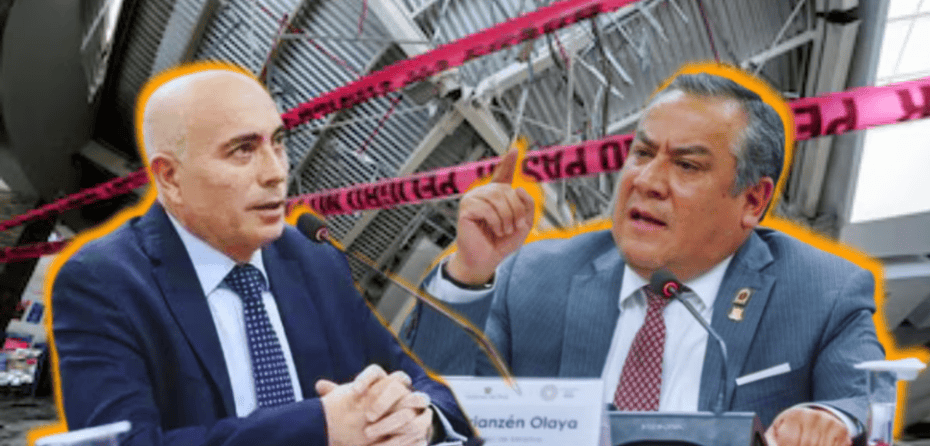 Políticos en discusión durante reunión en Loreto, con fondo de estructura industrial y advertencias de seguridad.