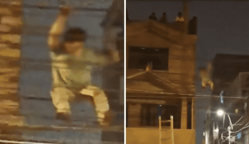 Adulto en vivienda de noche saltando de un techo a otro en Loreto Noticias, Perú.