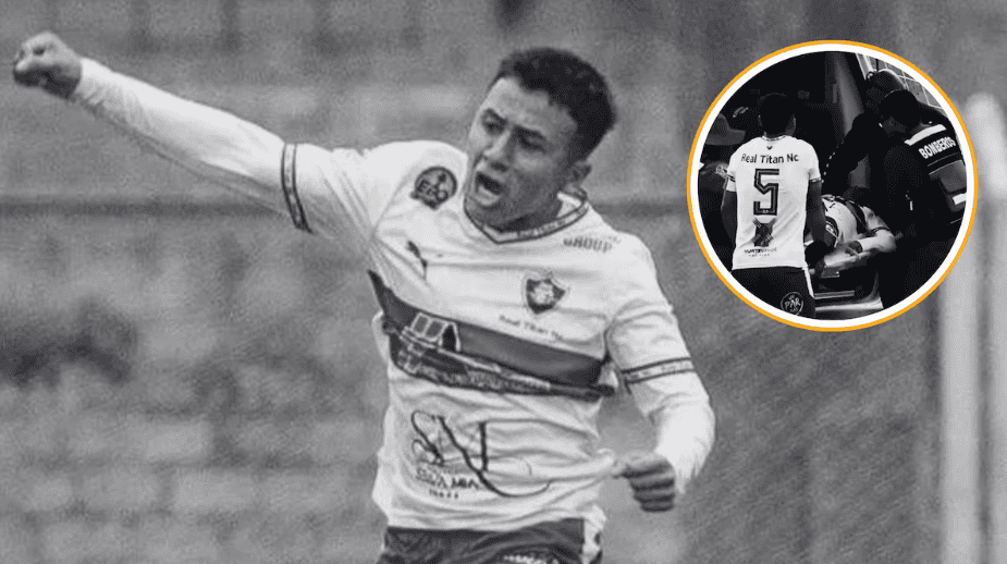 Acción de un futbolista celebrando un gol en un partido de fútbol peruano, con fondo de césped y público.