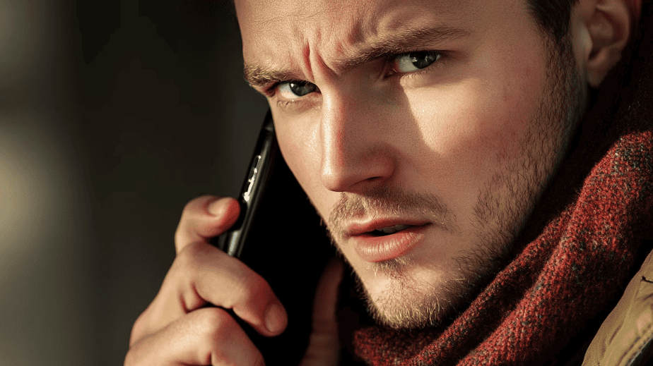 Llamativa imagen de un joven hablando por teléfono móvil con expresión preocupada, en un entorno urbano. Perfecta para noticias locales, seguridad y comunicación en Loreto Noticias.