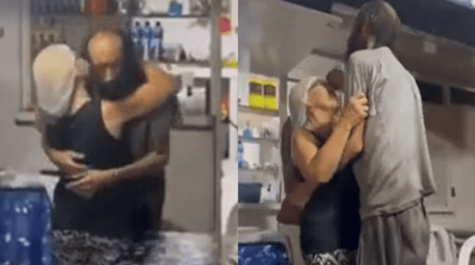 Abrazos emotivos entre dos personas en un establecimiento comercial, mostrando un momento de reencuentro, afecto y cercanía en Loreto Noticias.