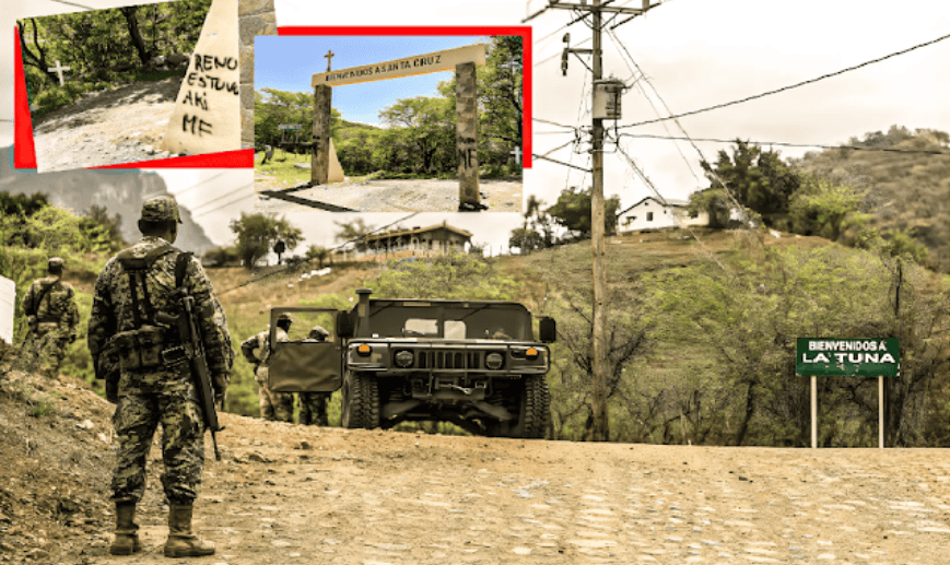 Puerto de La Tuna en Loreto noticias, soldados en operación militar, señal de bienvenida a La Tuna, turismo y seguridad en Loreto Perú, infraestructura y paisaje rural, situacion de seguridad en Loreto, bienvenida rural.