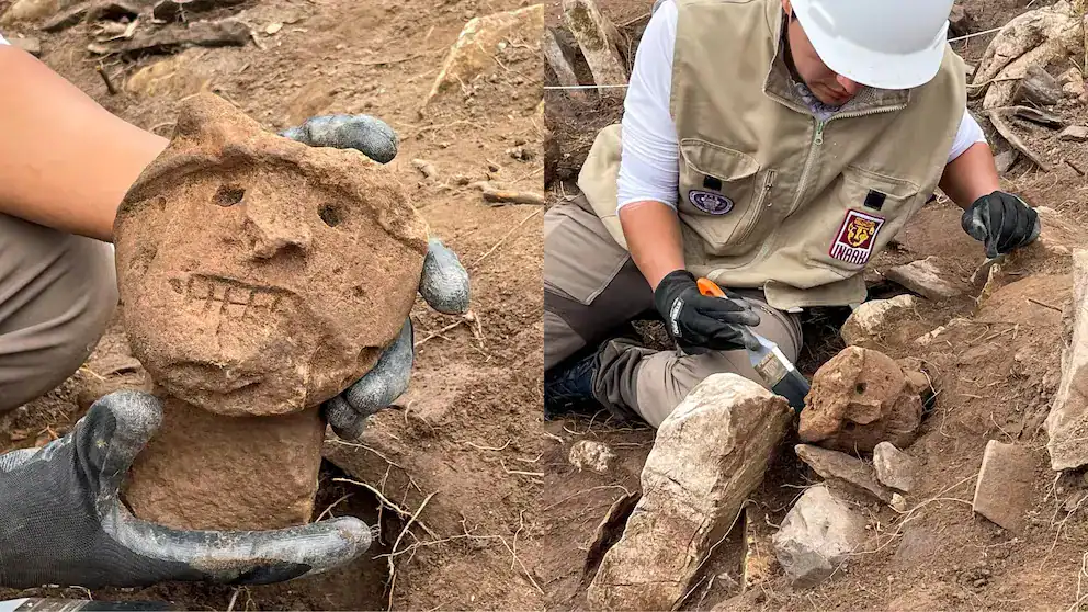 Hallazgo arqueológico en Loreto, tradicional cerámica prehispánica en excavación arqueológica en la selva peruana.