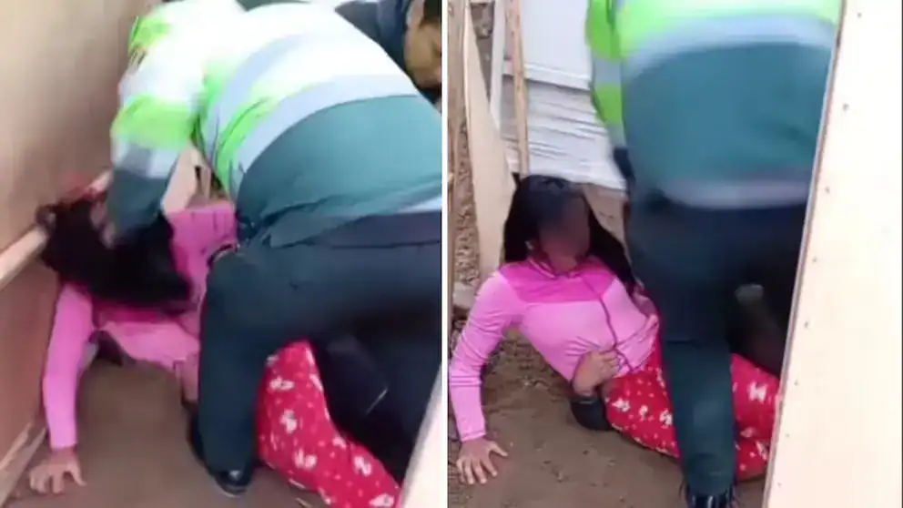 Policía golpeando a mujer en el suelo en Loreto Noticias, incidente violento durante operativo policial en Loreto Perú.