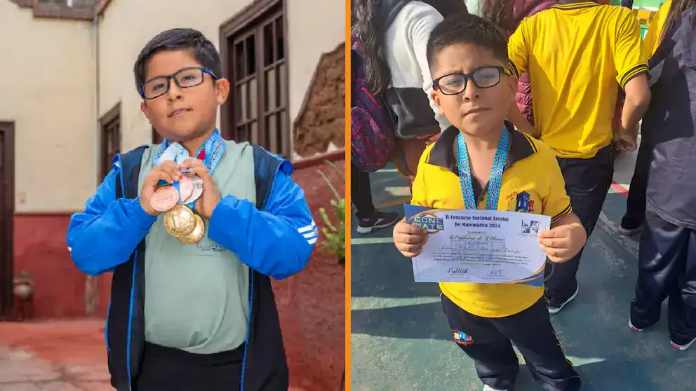 Medallas y diploma por logro académico en Loreto Noticias niño orgulloso de su premio de matemáticas en Loreto Noticias.