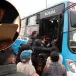 Subida al bus de transporte público en Loreto, Perú, con pasajeros y pasajeros esperando abordar, imagen de noticias de Loreto Noticias.