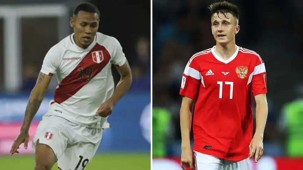 Peru vs Rusia jugadores en acción durante partido de fútbol internacional en Loreto Noticias.