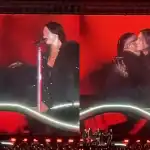 Mujer cantando y pareja besándose en concierto en Loreto Noticias, celebrando la pasión y el romance en un evento musical destacado de la región.